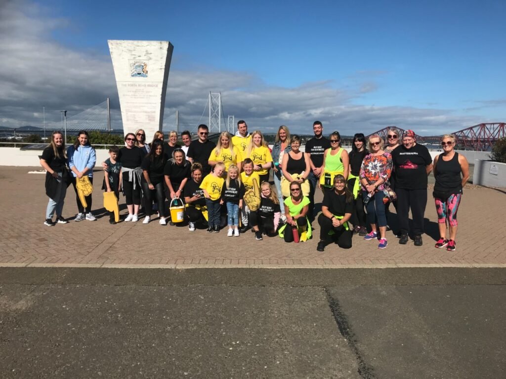A group of Yard fundraisers at the Forth road bridge